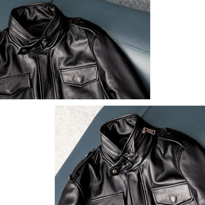 Lässige schwarze Motorrad-Lederjacke