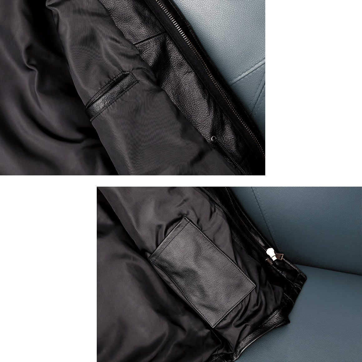 Lässige schwarze Motorrad-Lederjacke