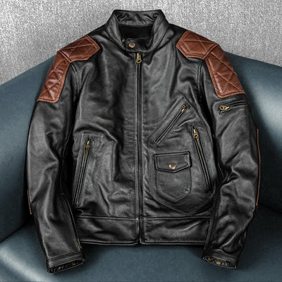 Lässige schwarze Motorrad-Lederjacke