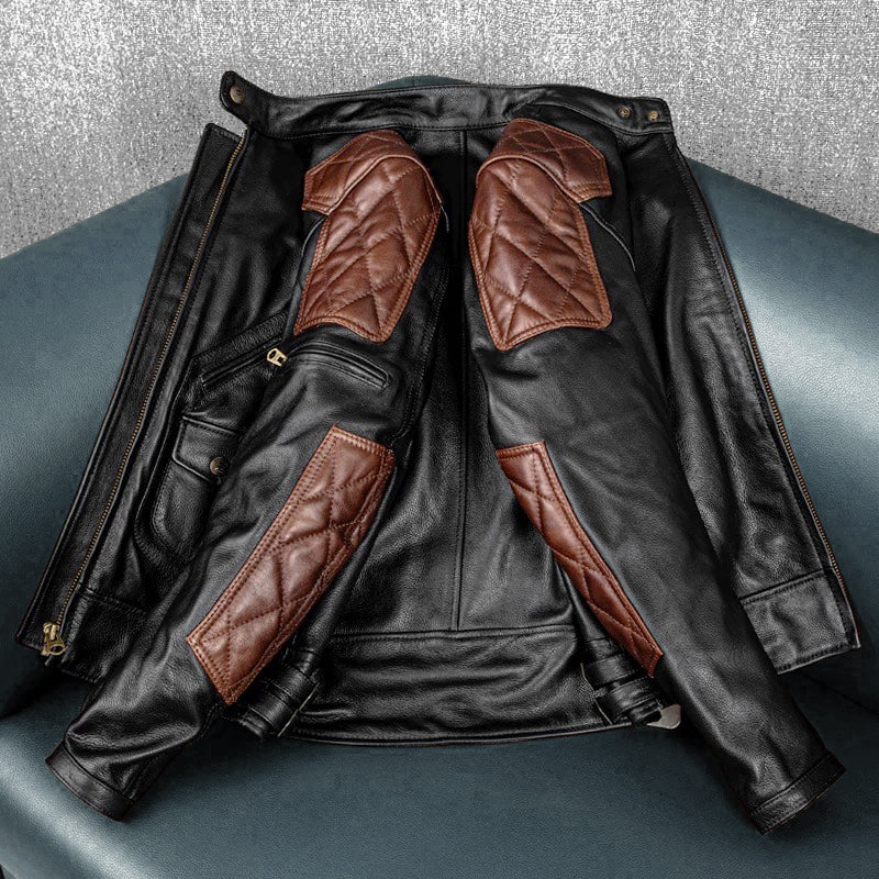 Lässige schwarze Motorrad-Lederjacke