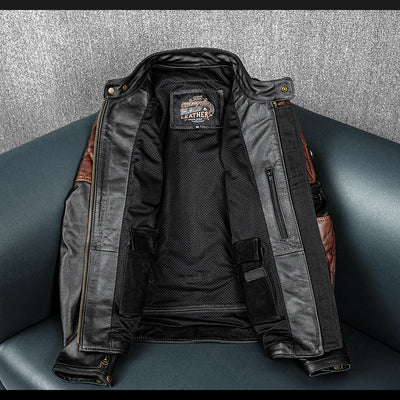 Lässige schwarze Motorrad-Lederjacke