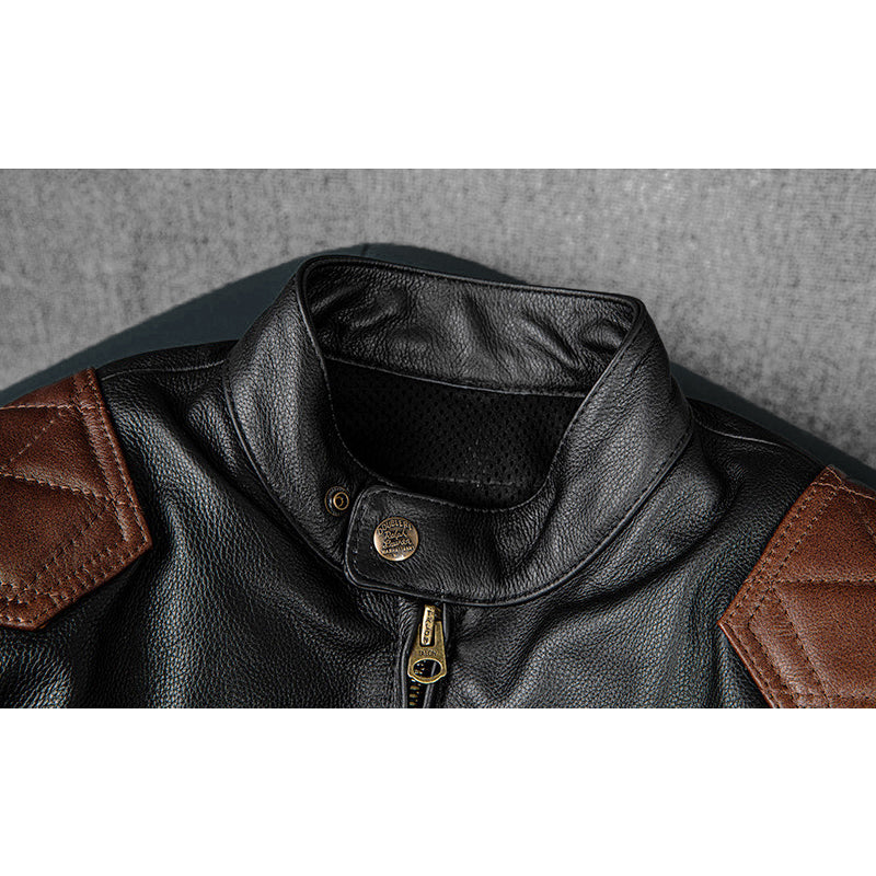 Lässige schwarze Motorrad-Lederjacke