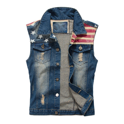 Retro Patriotic Distressed Denim Vest