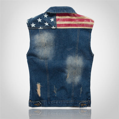 Retro Patriotic Distressed Denim Vest