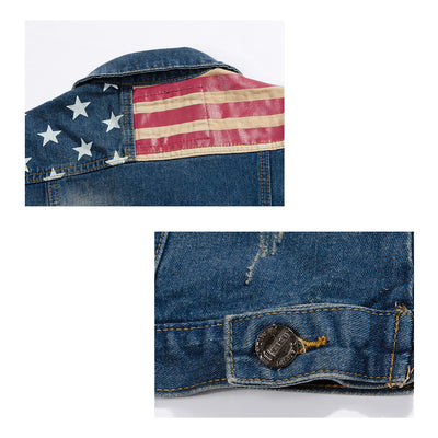 Retro Patriotic Distressed Denim Vest