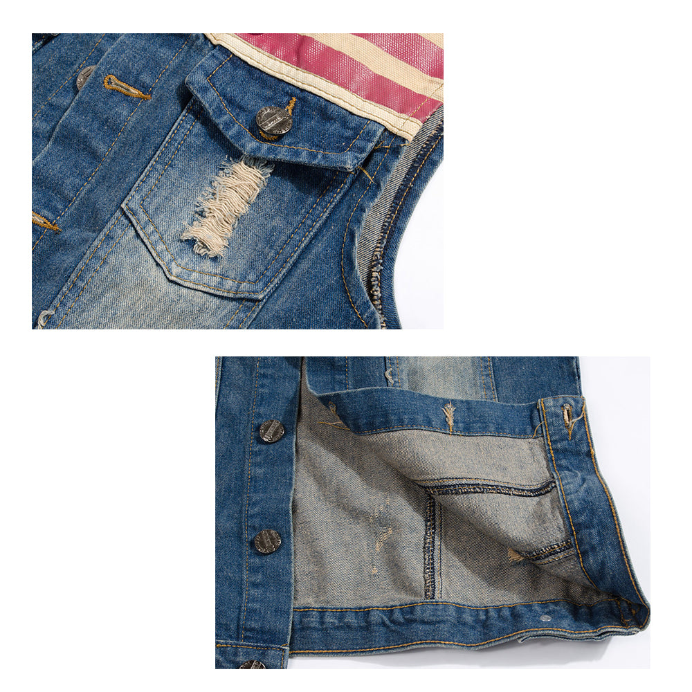 Retro Patriotic Distressed Denim Vest