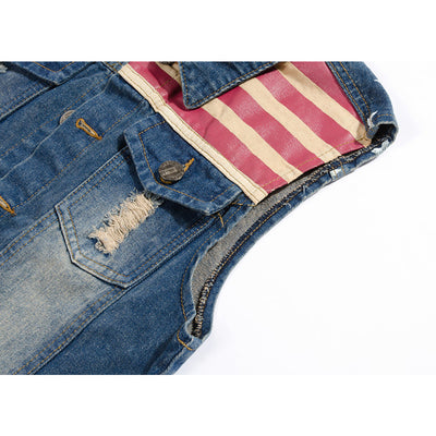Retro Patriotic Distressed Denim Vest