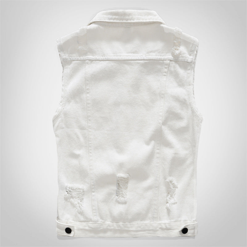 Trendy White Distressed Denim Vest