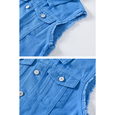 Lake Blue Casual Waistcoat Denim Vest