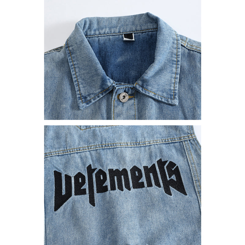 Printed Blue Ripped Denim Vest