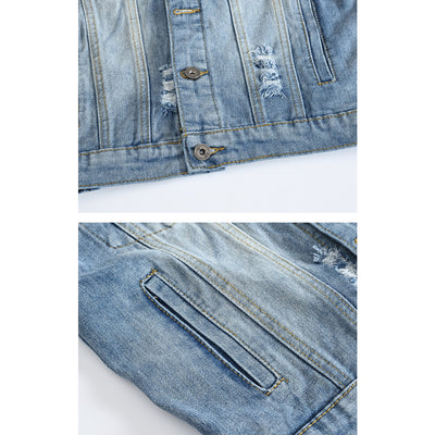 Printed Blue Ripped Denim Vest