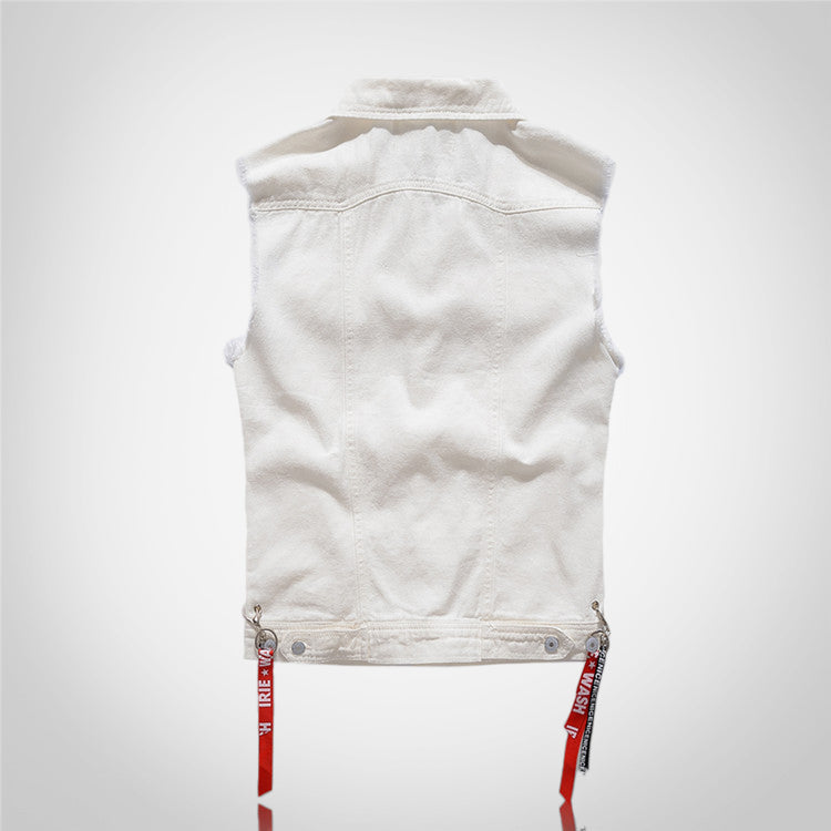 White Denim Vest With Ribbons
