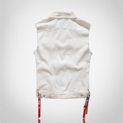 White Denim Vest With Ribbons