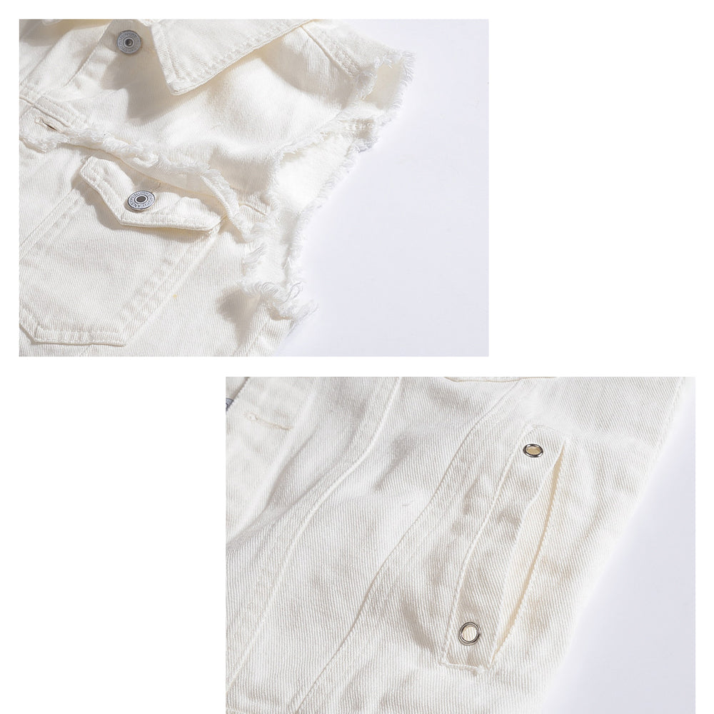 White Denim Vest With Ribbons