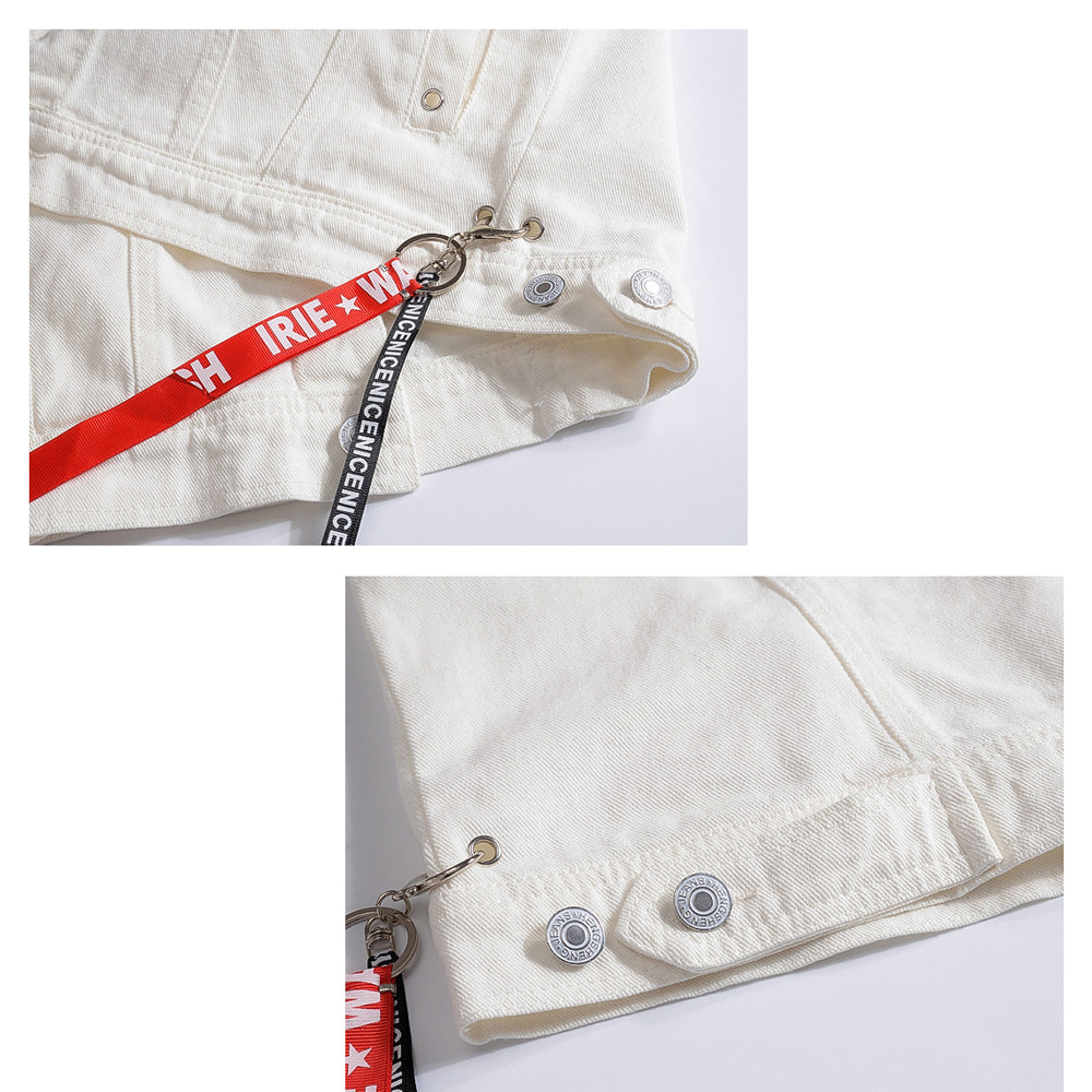 White Denim Vest With Ribbons