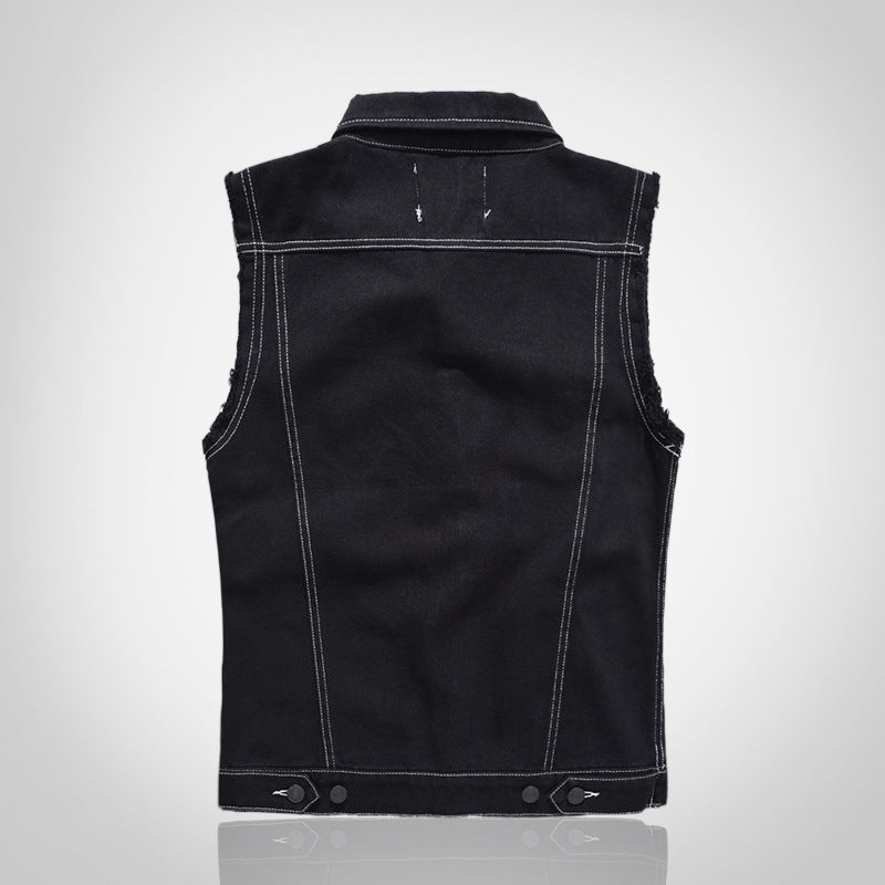 Black Embroidered Patch Denim Vest
