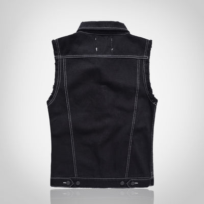 Black Embroidered Patch Denim Vest