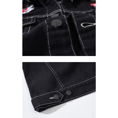 Black Embroidered Patch Denim Vest