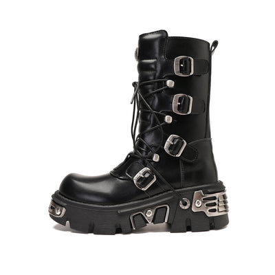 Retro Punk Cowhide Leather Motorcycle Boots