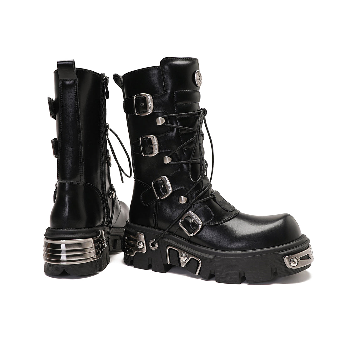 Retro Punk Cowhide Leather Motorcycle Boots