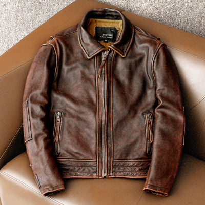 Amekaji Men's Genuine Cowhide Leather Jacket