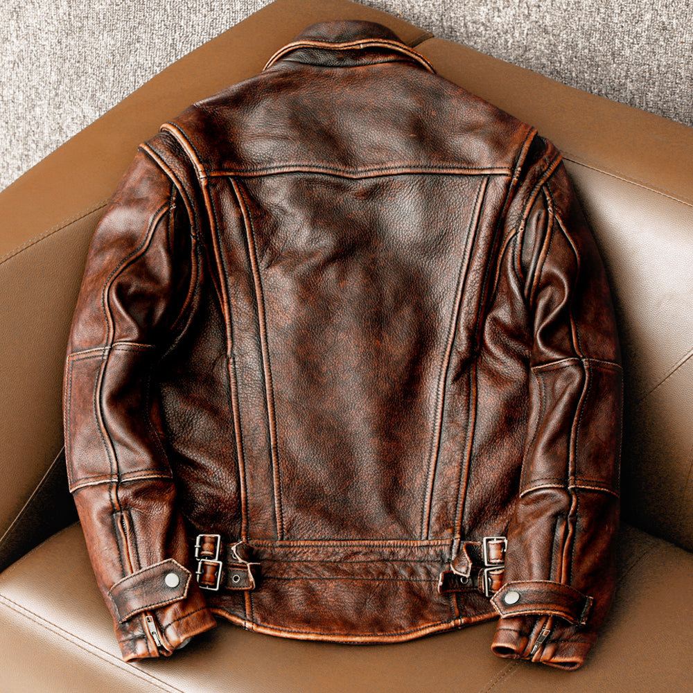 Amekaji Men's Genuine Cowhide Leather Jacket