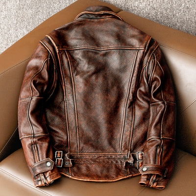 Amekaji Men's Genuine Cowhide Leather Jacket