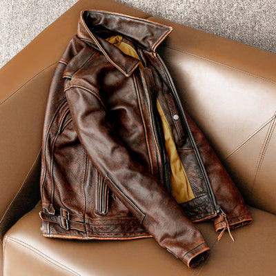 Amekaji Men's Genuine Cowhide Leather Jacket