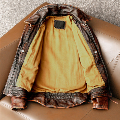 Amekaji Men's Genuine Cowhide Leather Jacket