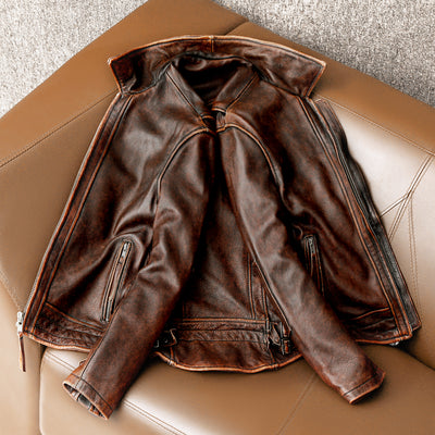 Amekaji Men's Genuine Cowhide Leather Jacket