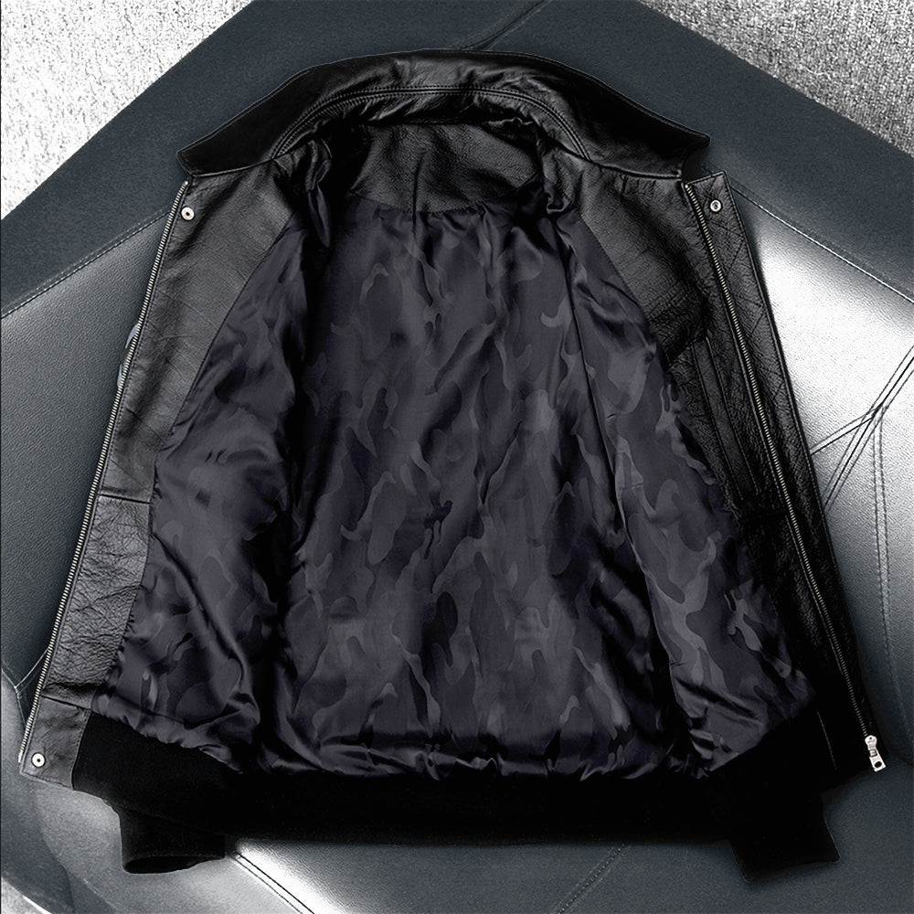 Bestickte Bomberjacke für Herren aus echtem Rindsleder