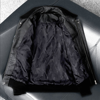 Bestickte Bomberjacke für Herren aus echtem Rindsleder