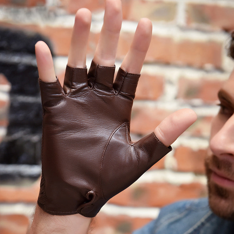 Mesh Hollow Fingerless Genuine Leather Gloves