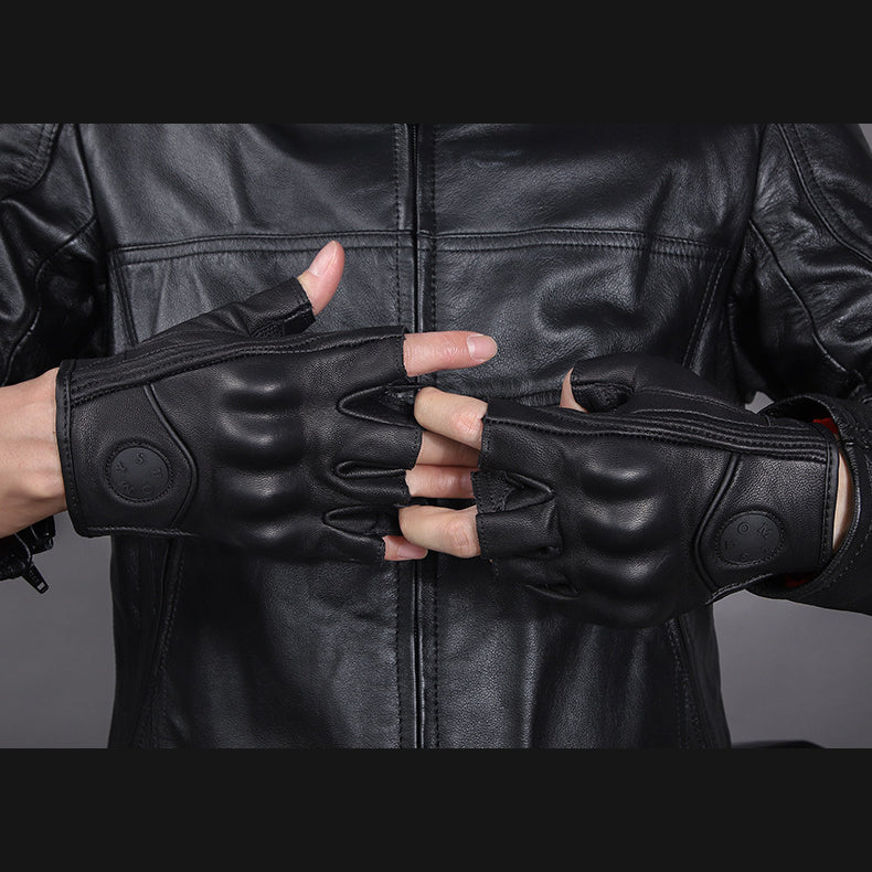 Black Summer Genuine Leather Fingerless Gloves