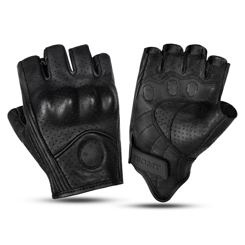 Black Summer Genuine Leather Fingerless Gloves