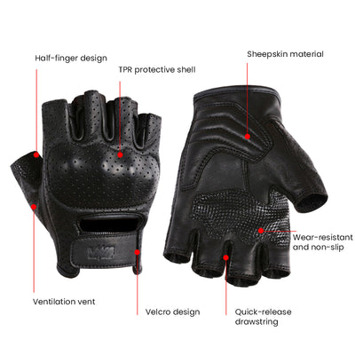 Retro Black Genuine Leather Fingerless Gloves