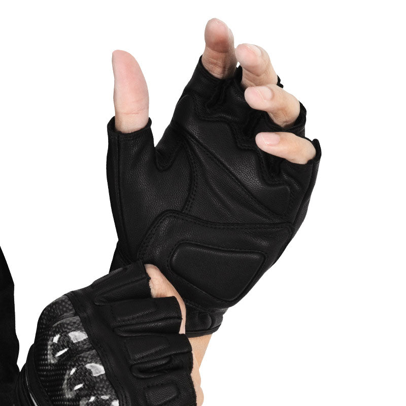 Summer Carbon Fiber Genuine Leather Fingerless Gloves