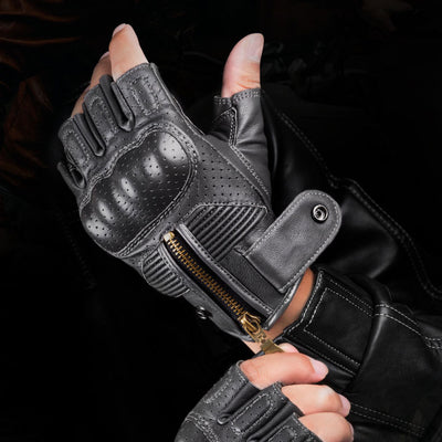 Motorcycle Racing Protective Genuine Leather Fingerless Gloves
