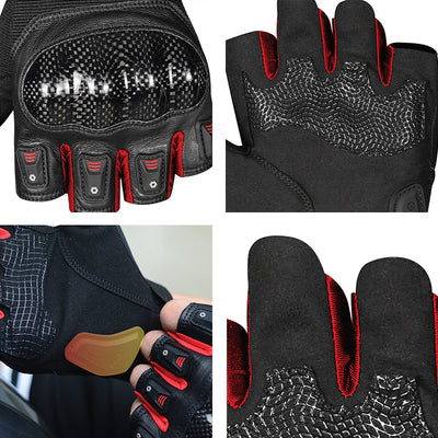 Carbon Fiber Motorcycle Protective Leather Fingerless Gloves