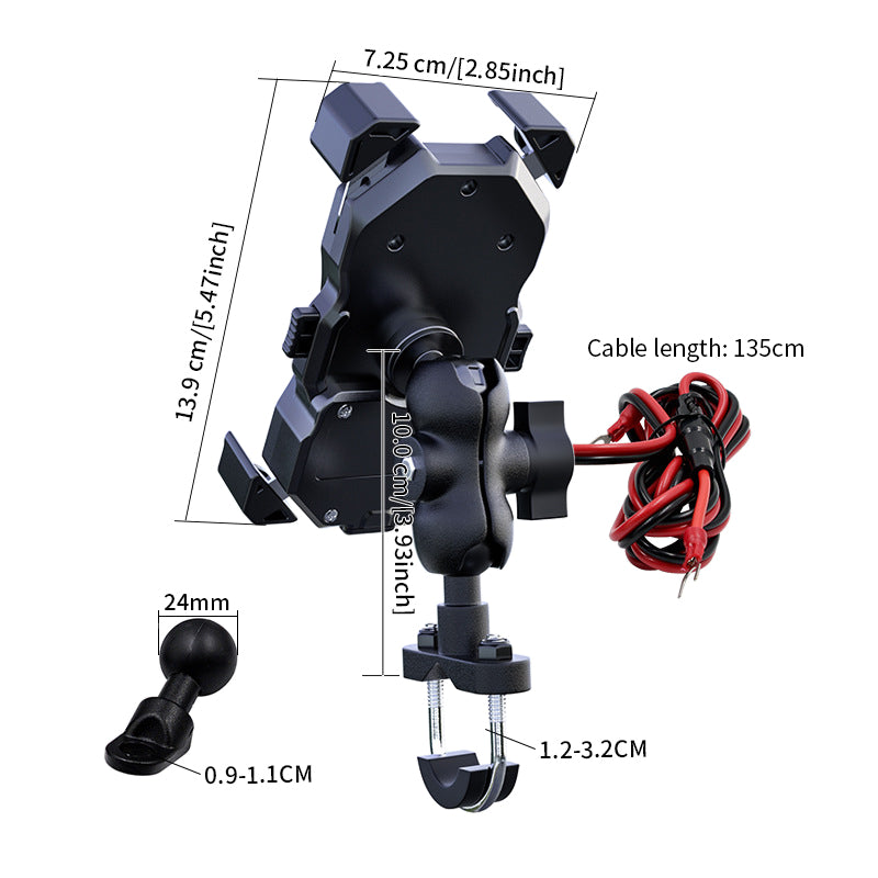 Motorcycle Phone Mount with Wireless and USB Charging