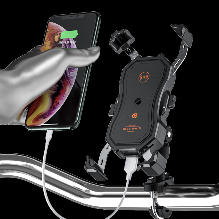 Motorcycle Phone Mount with Wireless and USB Charging