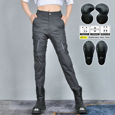 Gray K-10 Women Motorcycle High Waist Overalls Anti-fall Pants