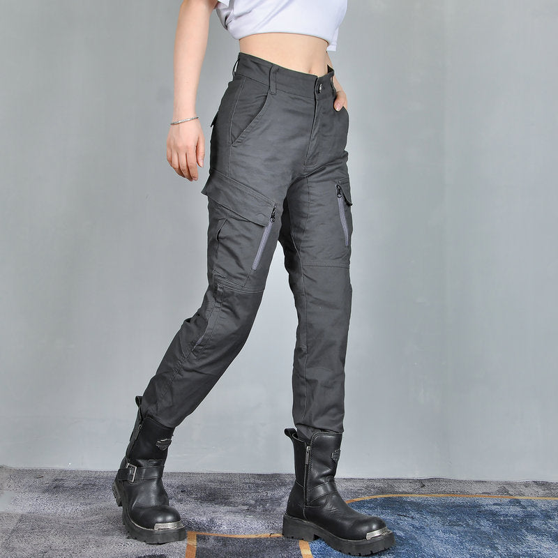 Gray K-10 Women Motorcycle High Waist Overalls Anti-fall Pants