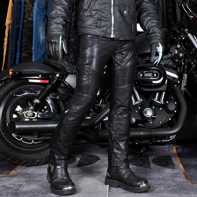Motorcycle Edgy Slim Leather Pants With Armor Protector