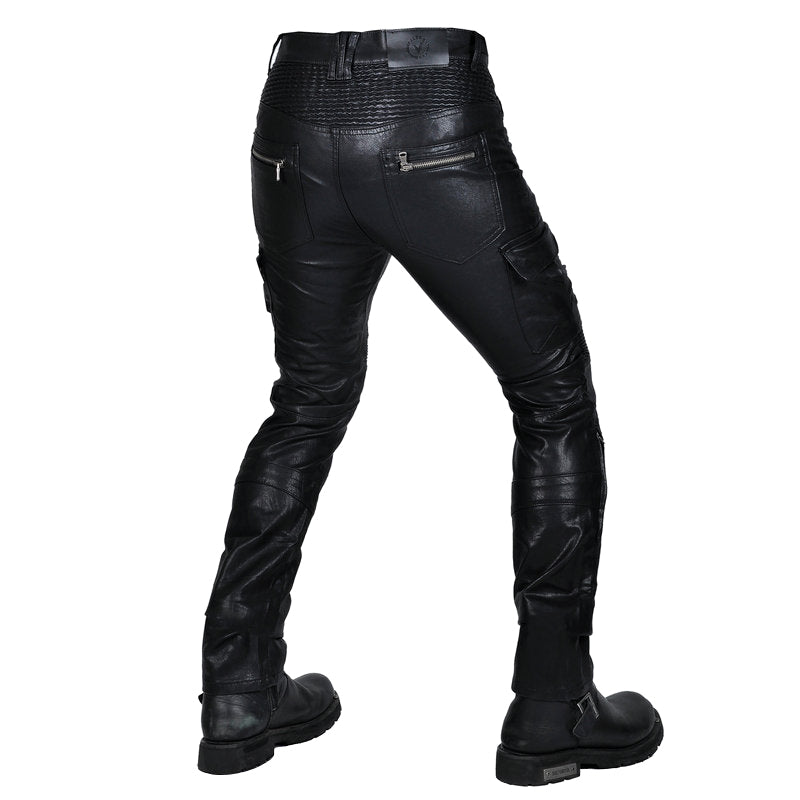 Motorcycle Edgy Slim Leather Pants With Armor Protector