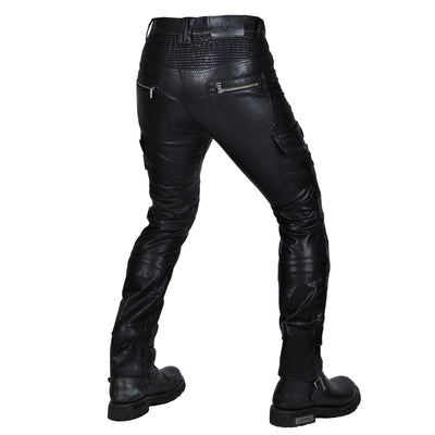 Motorcycle Edgy Slim Leather Pants With Armor Protector