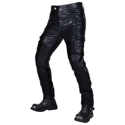Motorcycle Edgy Slim Leather Pants With Armor Protector