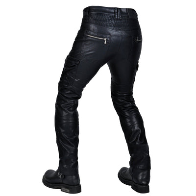 Motorcycle Edgy Slim Leather Pants With Armor Protector