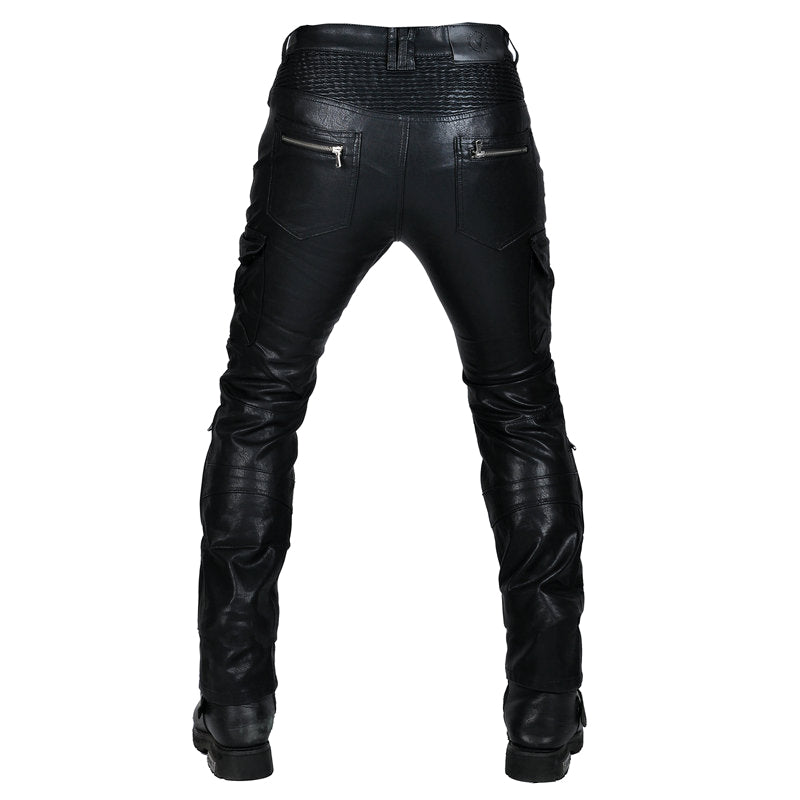 Motorcycle Edgy Slim Leather Pants With Armor Protector