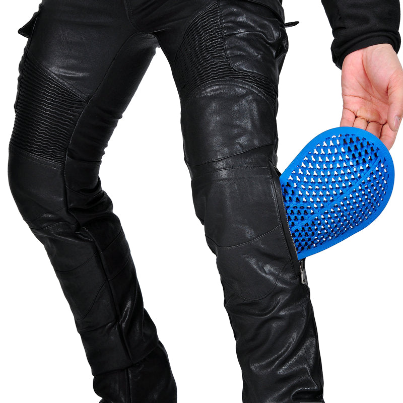 Motorcycle Edgy Slim Leather Pants With Armor Protector